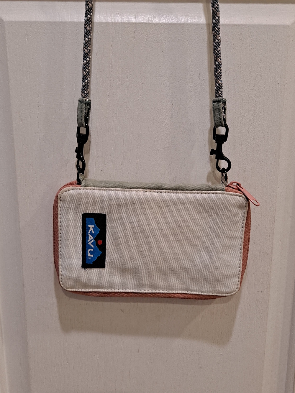 KAVU Go Time Cotton Canvas Crossbody Phone Wallet Cream Pink Green Brown Trim